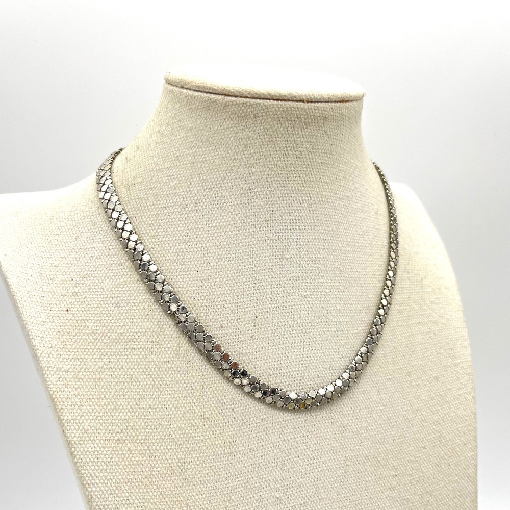 Vintage Silver Tone Glomesh Metal Mesh Chain Necklace 15 Inch Retro Disco Glam